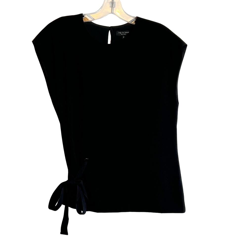 Rag & Bone Etta Side Tie Top Cap Sleeve Black Womens Small - Picture 4 of 11
